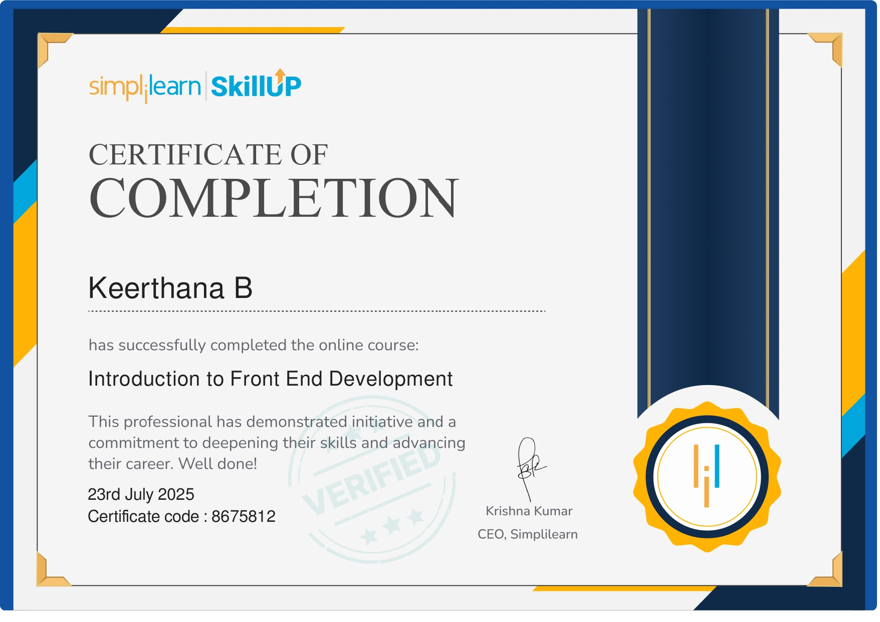 FRONTEND DEVELOPMENT CERTIFICATE